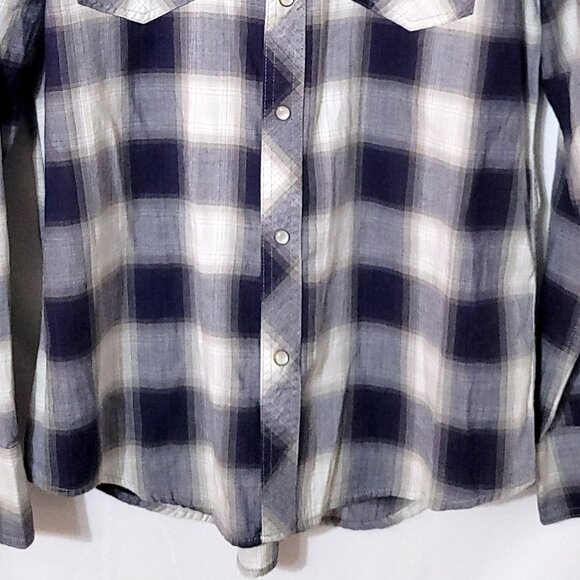 Tecovas Mens Pearl Snap Long Sleeve Shirt Size M Blue Plaid Flap Pocket Western - Picture 5 of 10